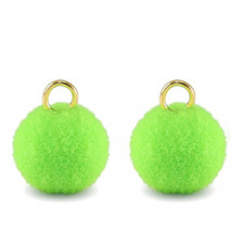 Pompom charm with loop 10mm - Gold-neon green